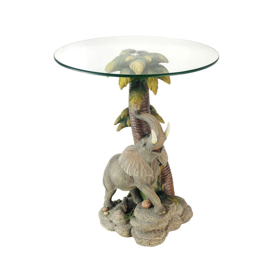 24" Brown And Clear Glass Elephant Round End Table