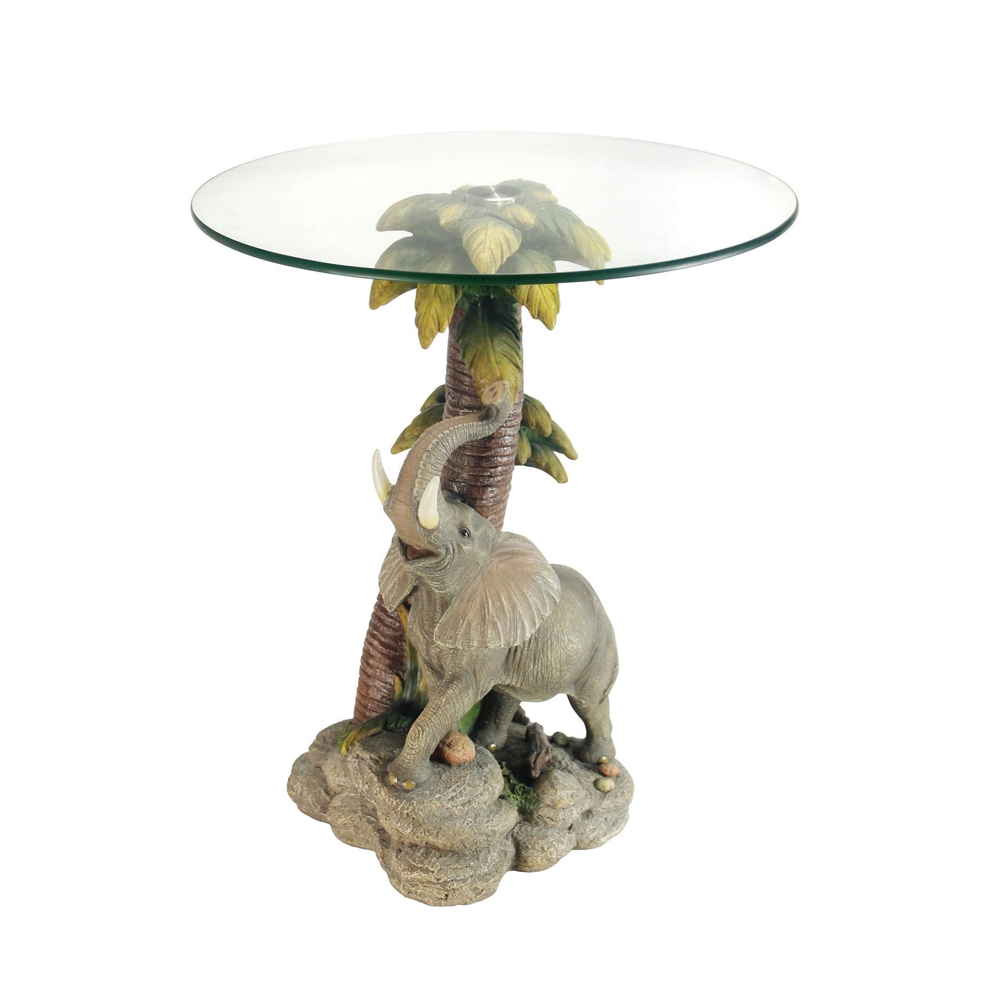 24" Brown And Clear Glass Elephant Round End Table