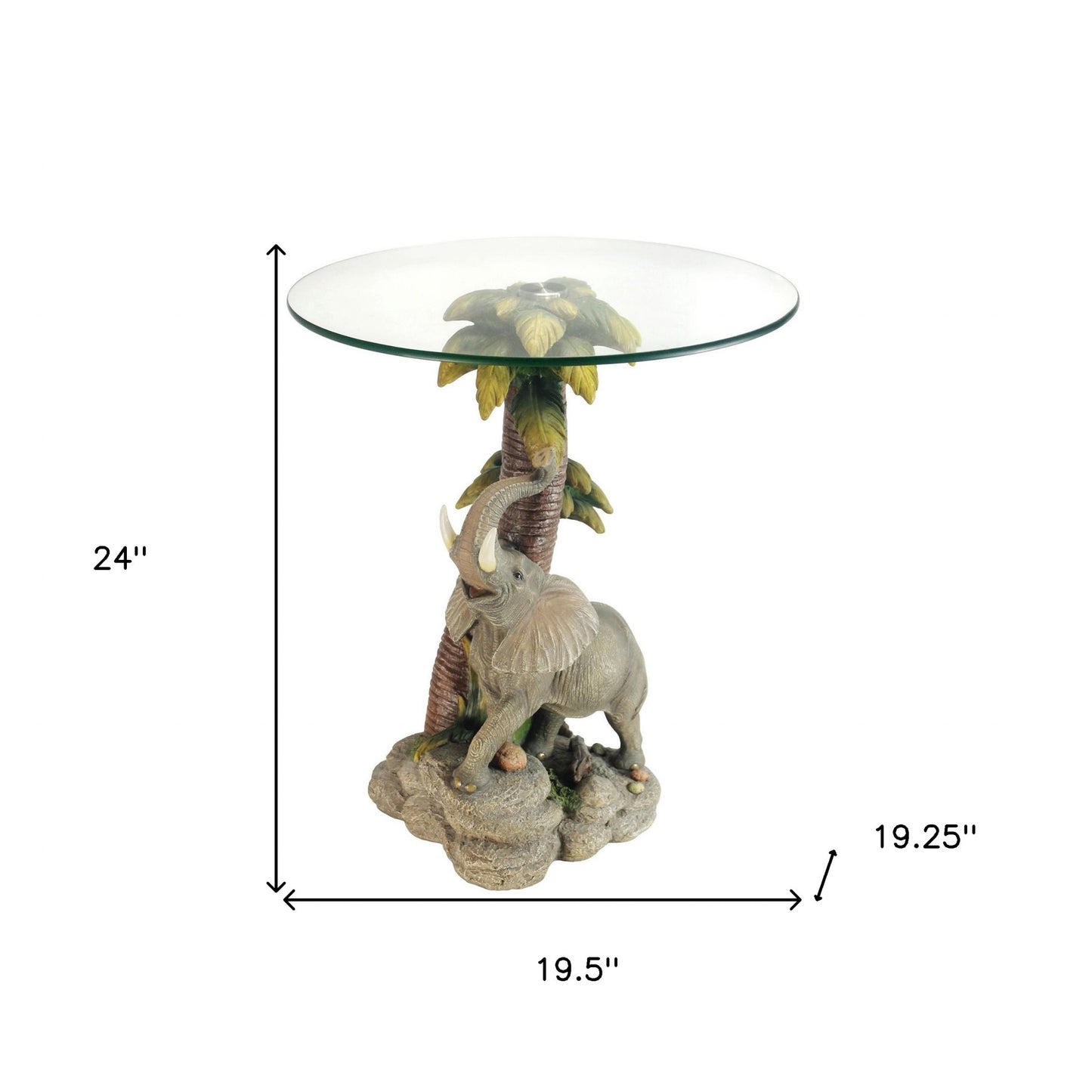 24" Brown And Clear Glass Elephant Round End Table