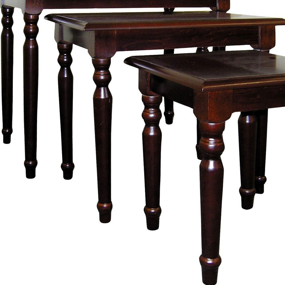 Set Of Three 19" Dark Brown Wood Rectangular Nested Tables