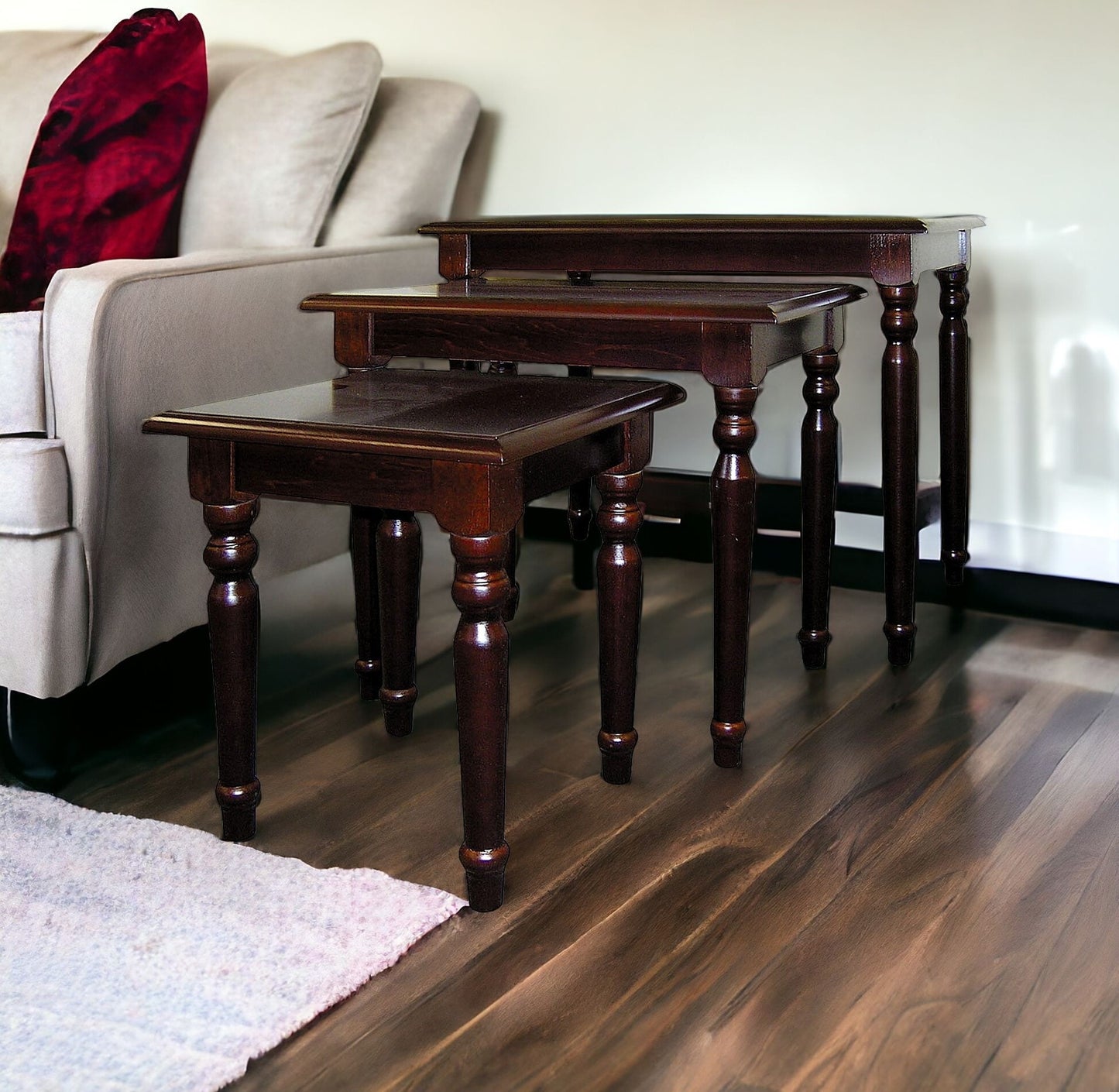 Set Of Three 19" Dark Brown Wood Rectangular Nested Tables