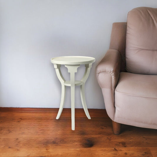 24" White And Cottage White Manufactured Wood Round End Table With Shelf