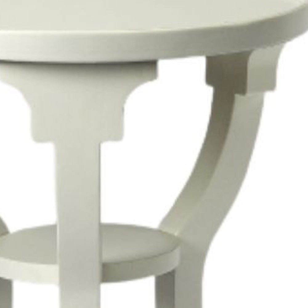 24" White And Cottage White Manufactured Wood Round End Table With Shelf