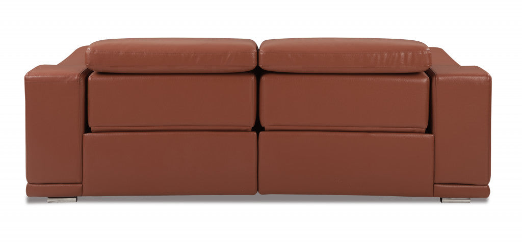 86" Camel And Silver Italian Leather USB Sofa