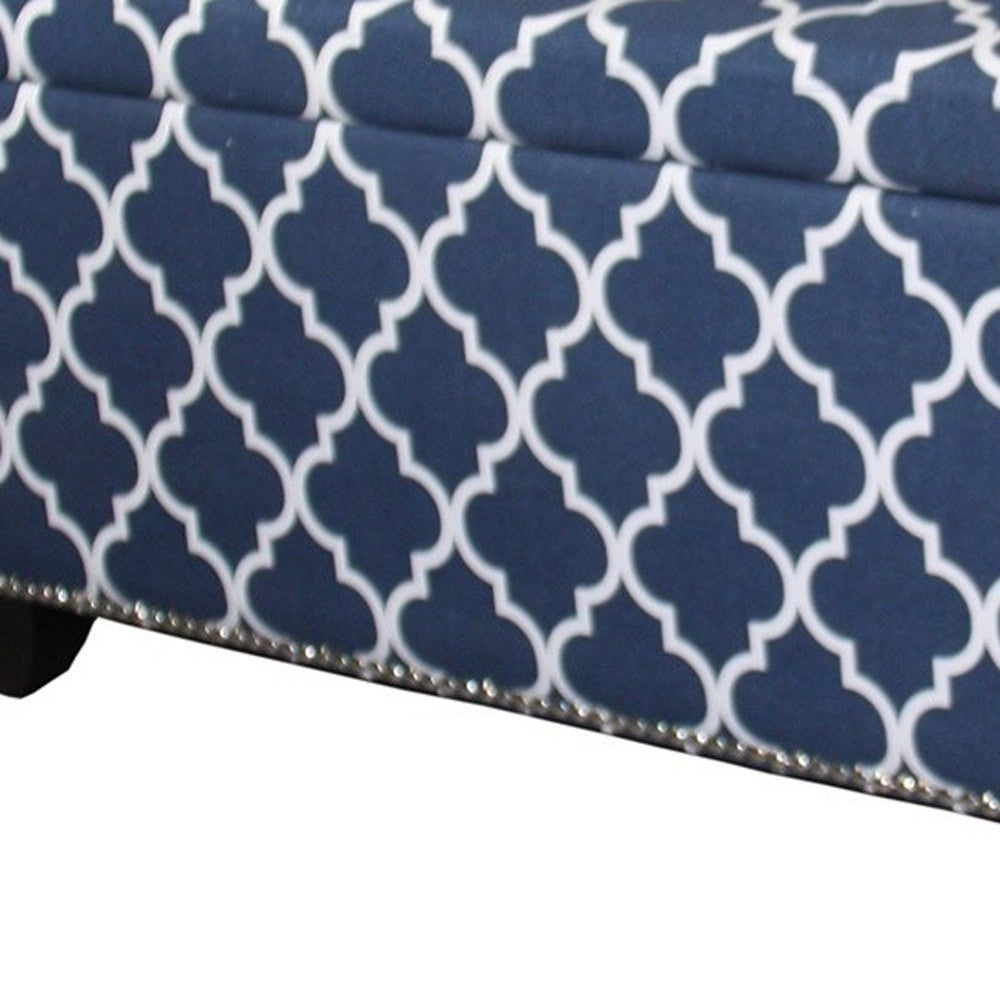 Blue and White Quatrefoil Storage Bench