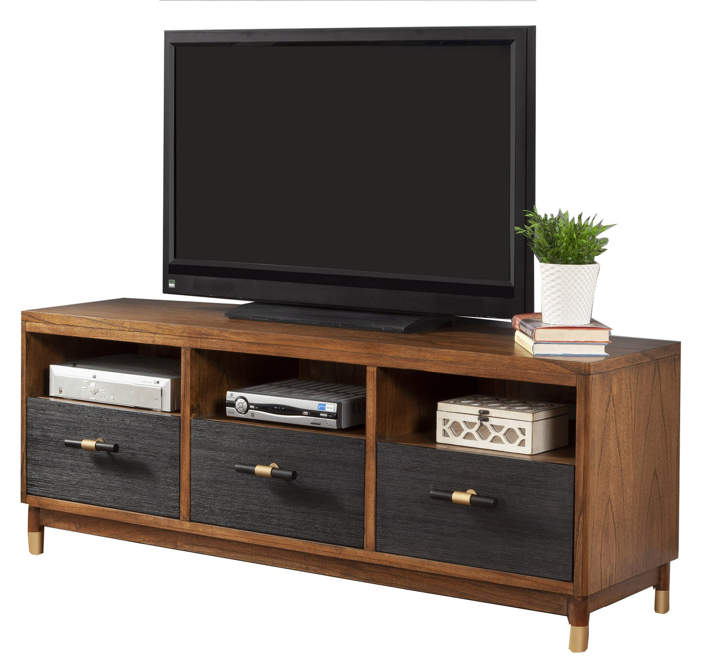 Walnut and Black Mid Century Modern TV Console