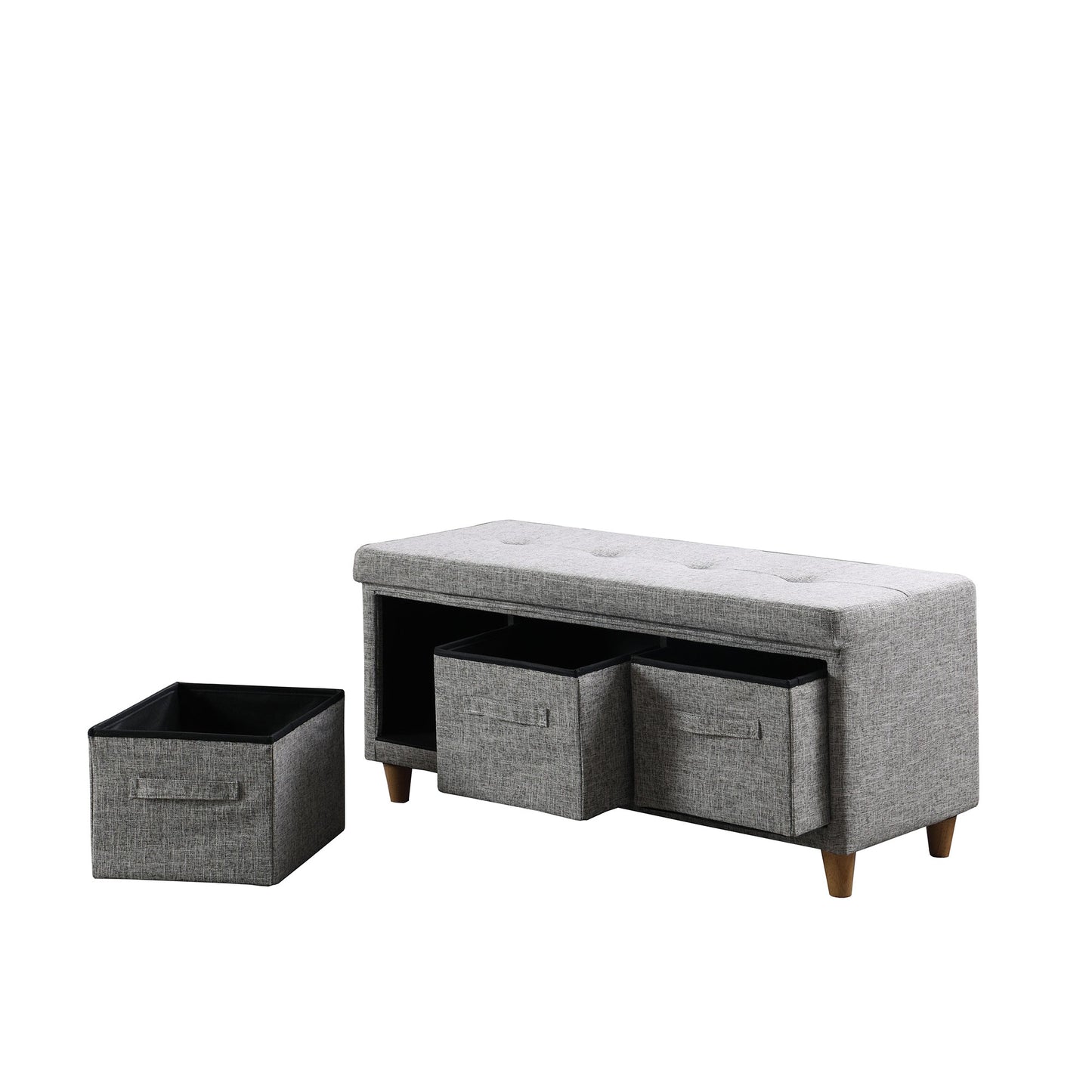 40" Gray and Brown Upholstered Polyester Bench with Drawers