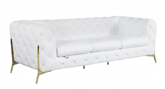 93" White And Silver Italian Leather Sofa