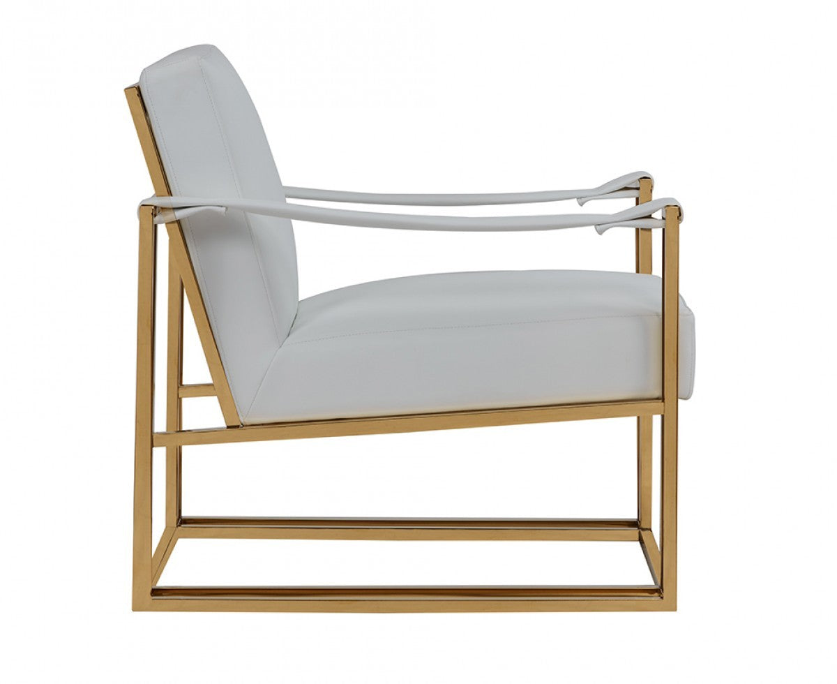 Stylish White Leatherette And Gold Steel Chair