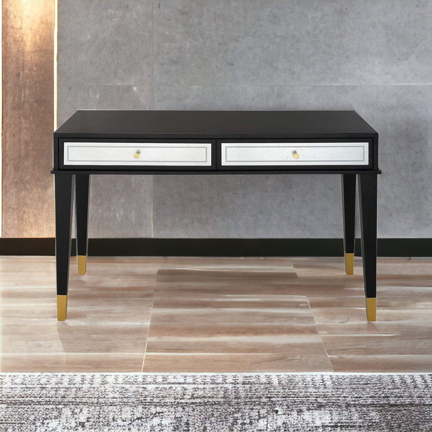 47" Black and Black and Gold Console Table With Storage