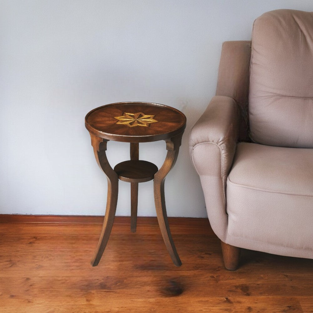 24" Cherry Manufactured Wood Round End Table With Shelf