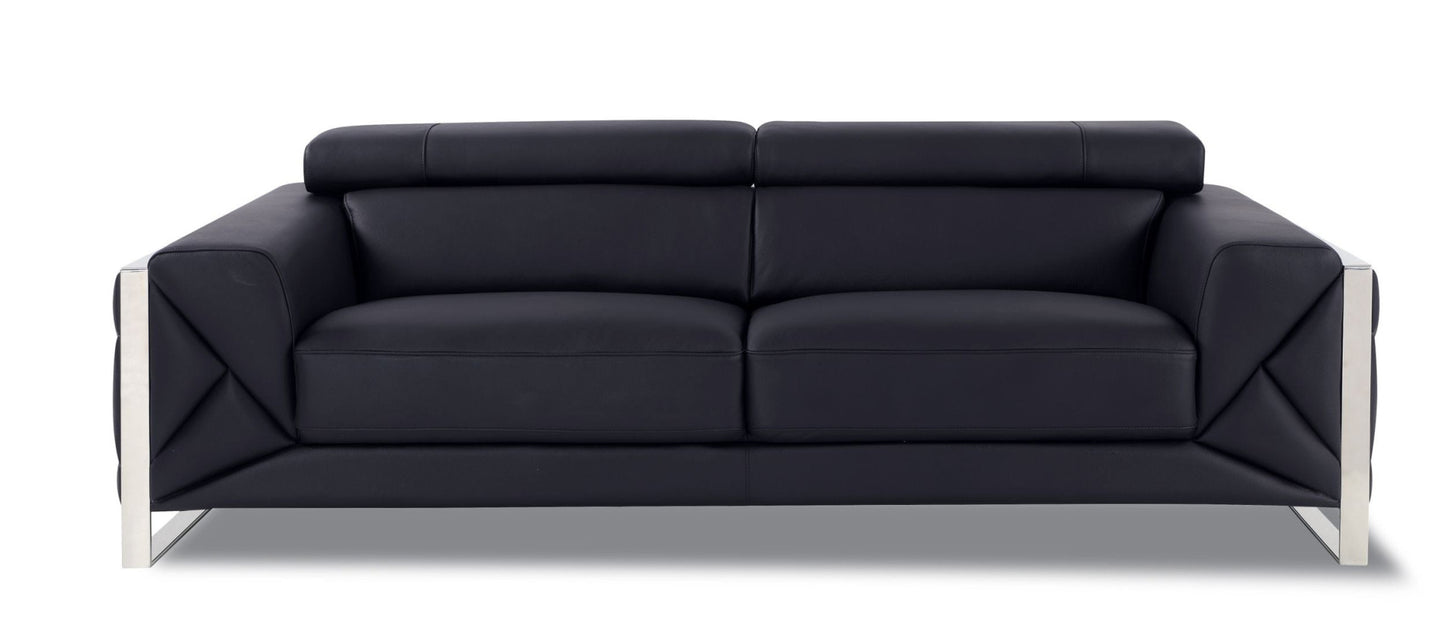 89" Black And Silver Italian Leather Sofa