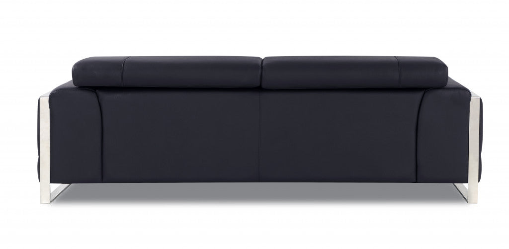 89" Black And Silver Italian Leather Sofa