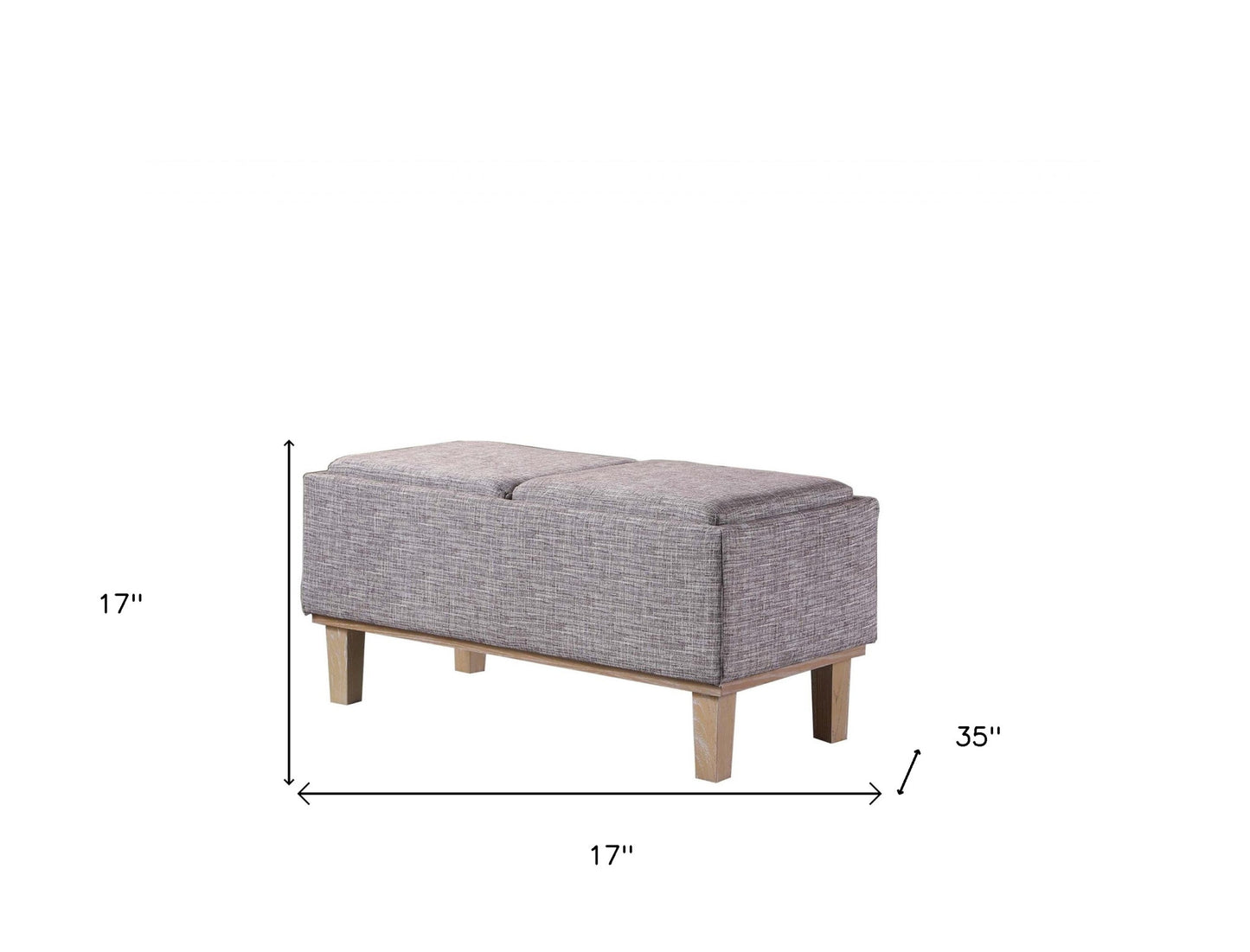 17" Gray and Natural Upholstered Linen Bench with Flip top