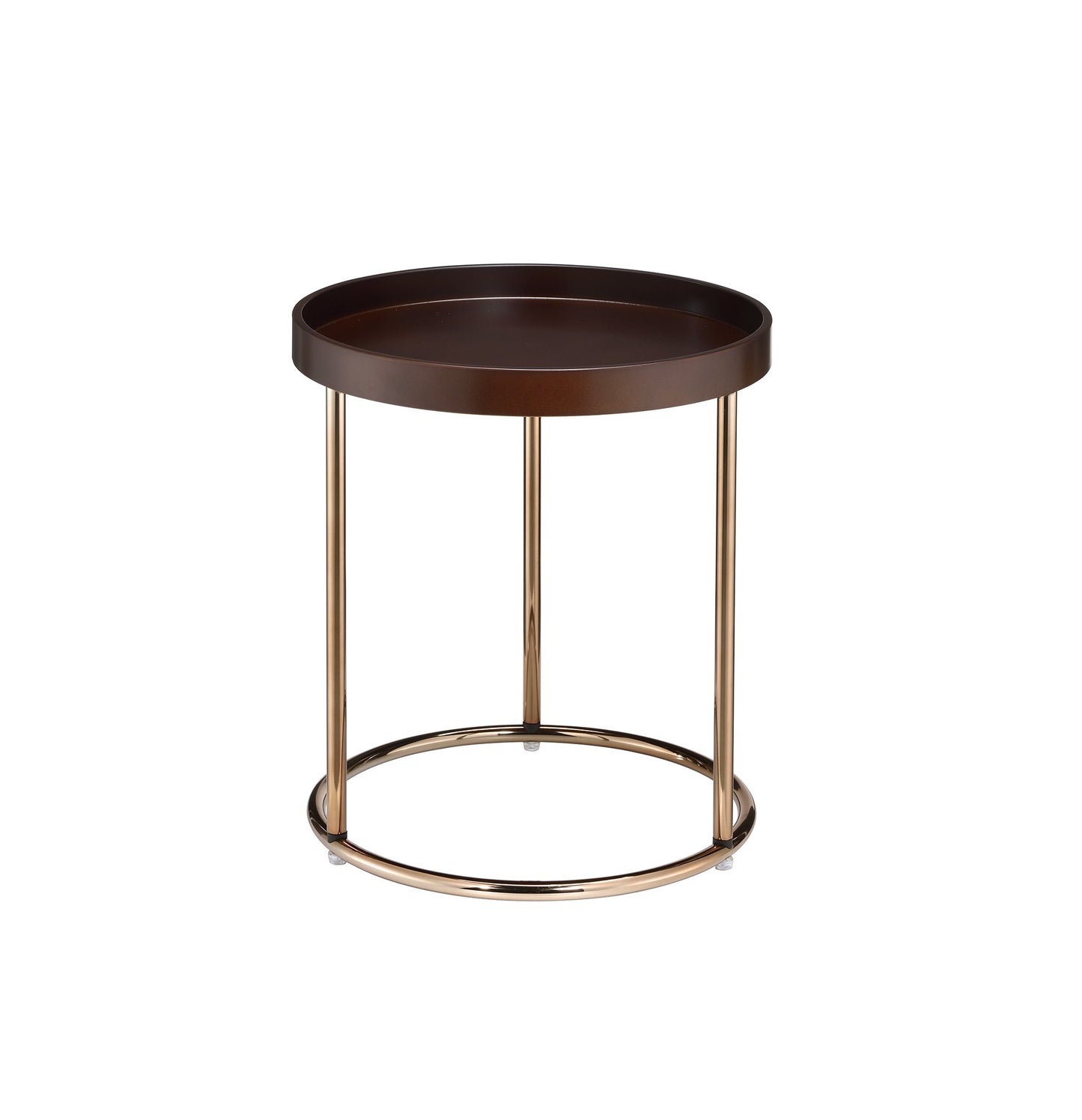 22" Copper And Dark Brown Solid Wood and Metal Round End Table