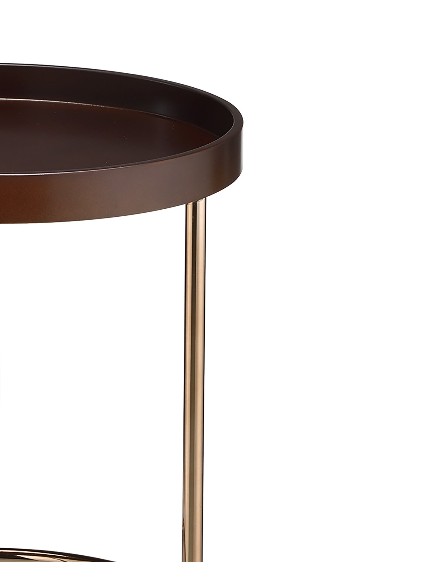 22" Copper And Dark Brown Solid Wood and Metal Round End Table