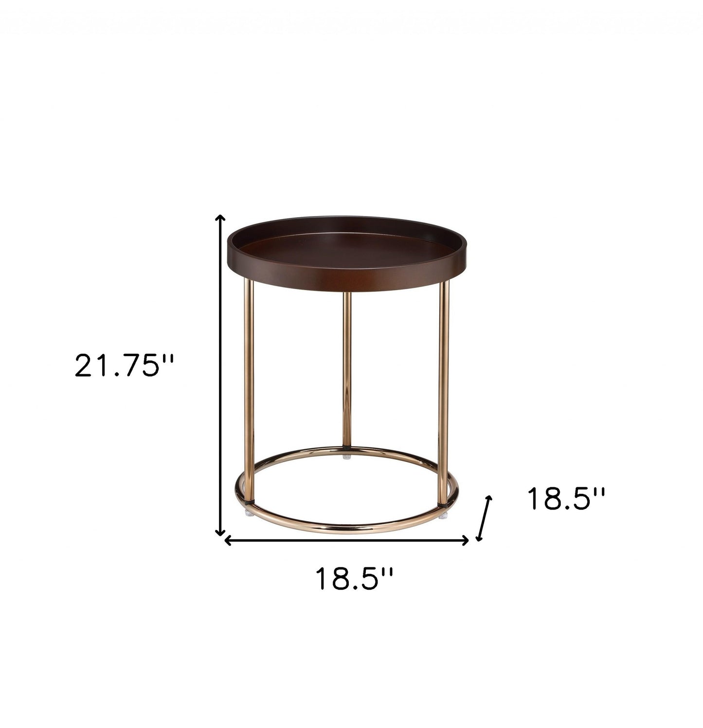 22" Copper And Dark Brown Solid Wood and Metal Round End Table