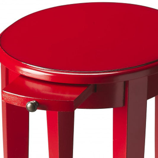 26" Red Manufactured Wood Oval End Table With Shelf