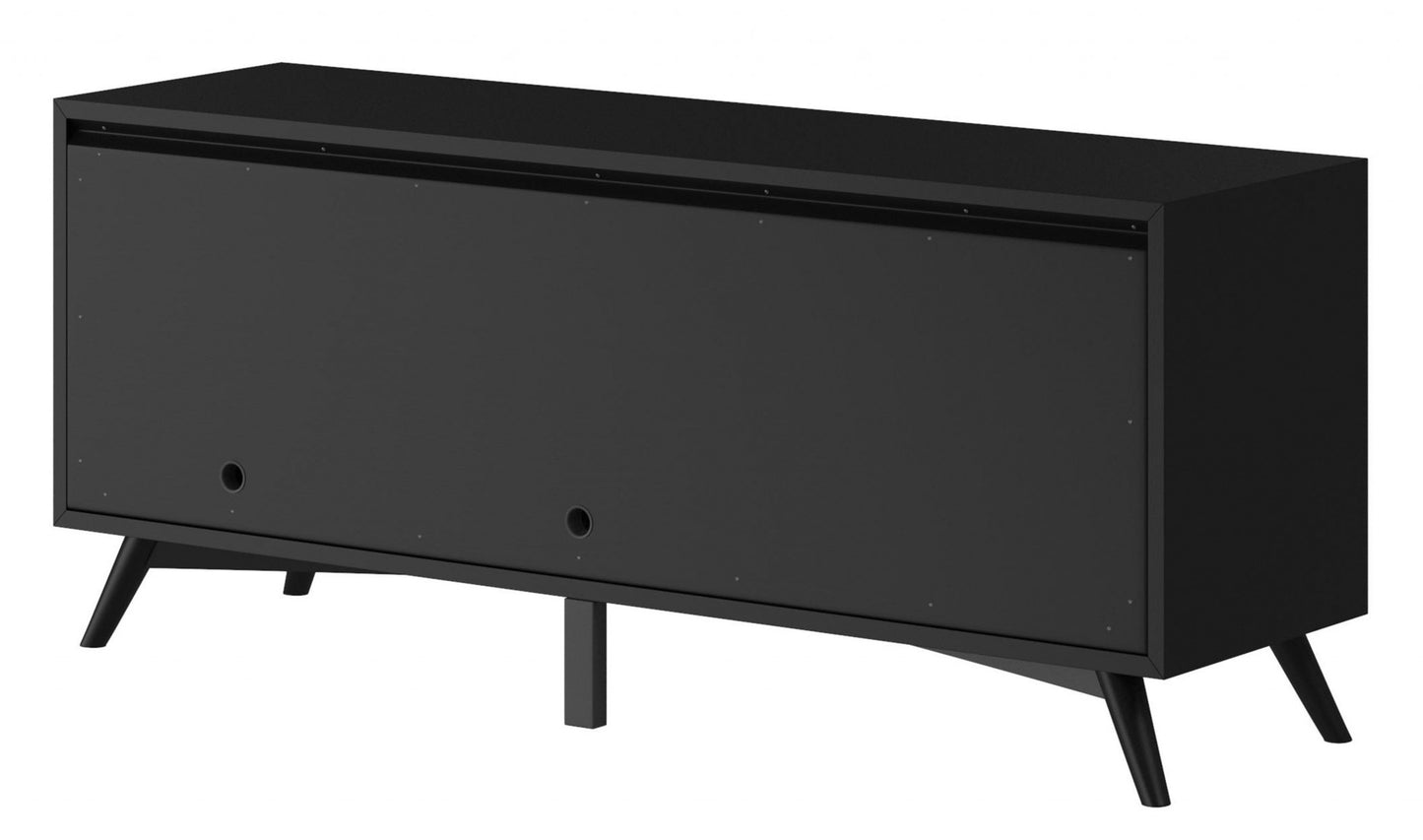 64" Black Mahogany Solids Okoume And Veneer Open Shelving TV Stand