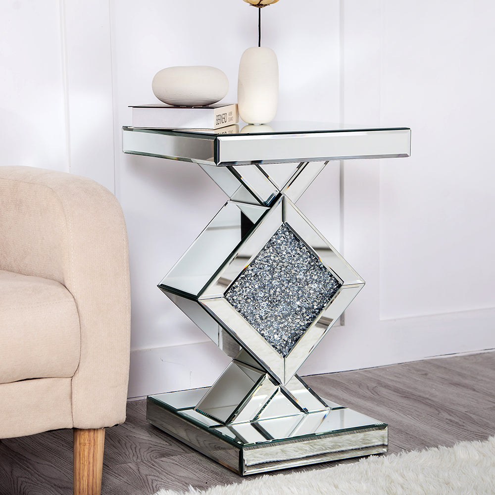 Diamond Silver Mirrored Side Table