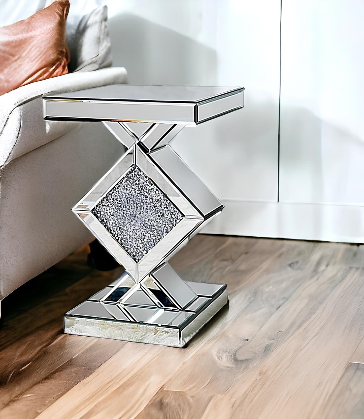 Diamond Silver Mirrored Side Table