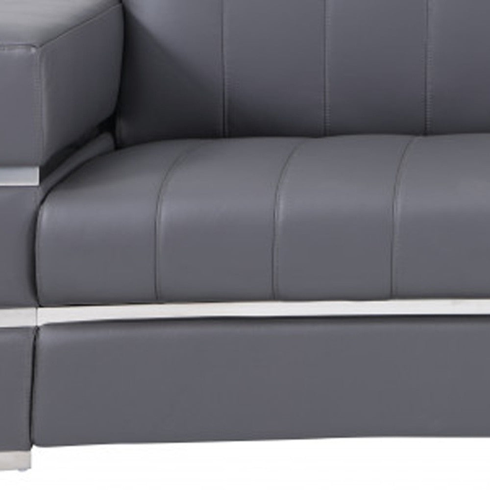 89" Gray And Silver Italian Leather Sofa