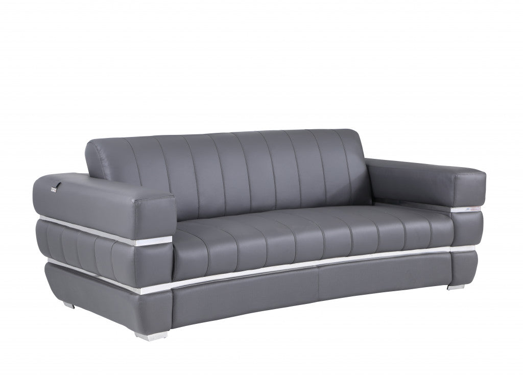 89" Gray And Silver Italian Leather Sofa