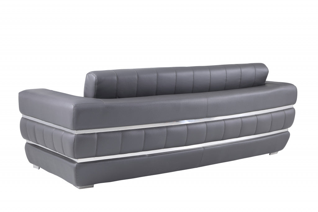 89" Gray And Silver Italian Leather Sofa