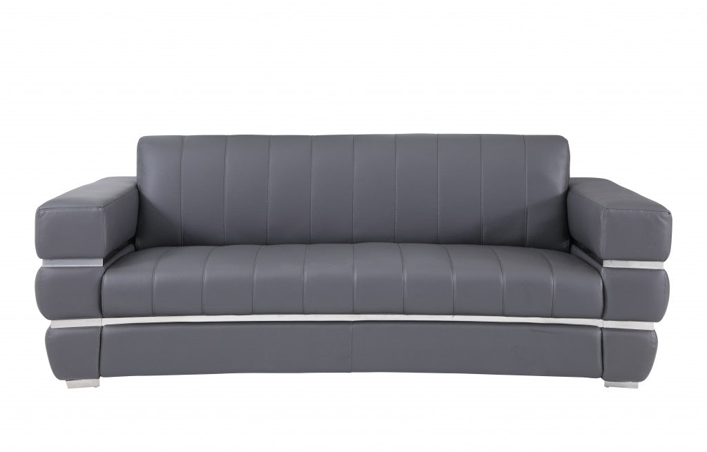 89" Gray And Silver Italian Leather Sofa