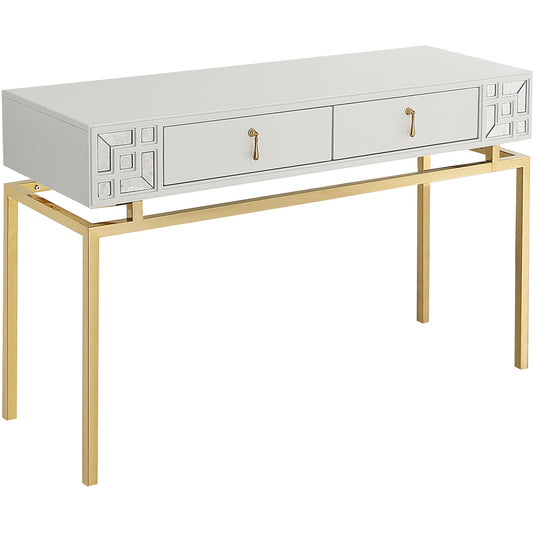 47" White and Gold Wood and Manufactured Wood Blend Mirrored Console Table With Storage