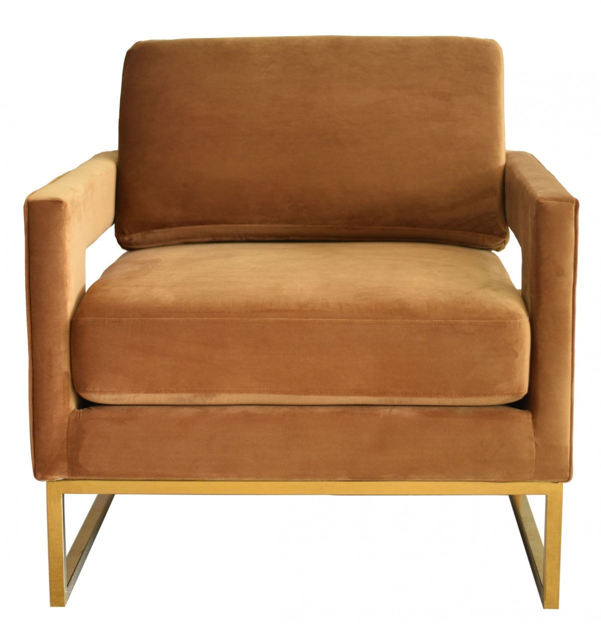 Stylish Camel Velvet And Gold Steel Chair