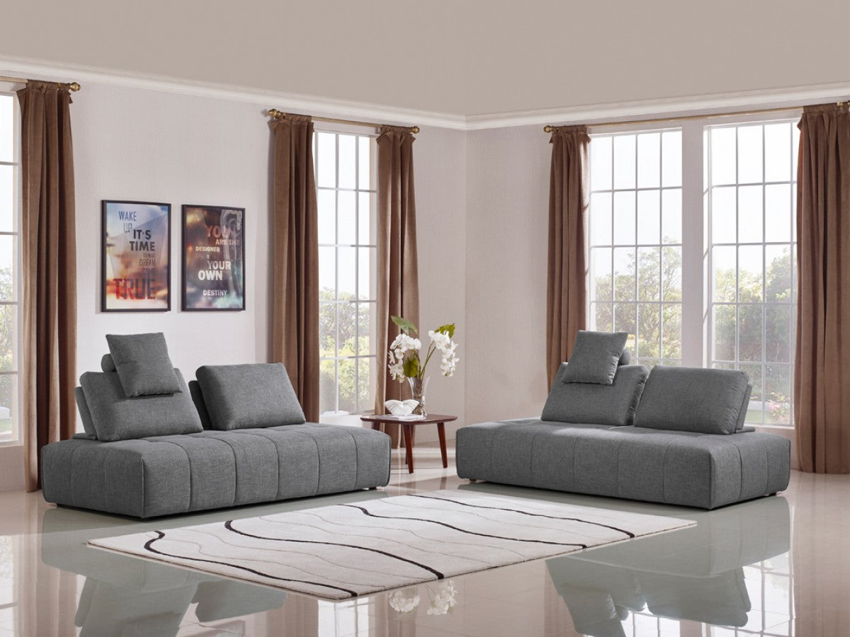 Gray Polyester Modular L Shaped Two Piece Sofa and Chaise Sectional