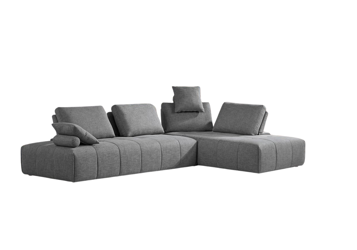 Gray Polyester Modular L Shaped Two Piece Sofa and Chaise Sectional