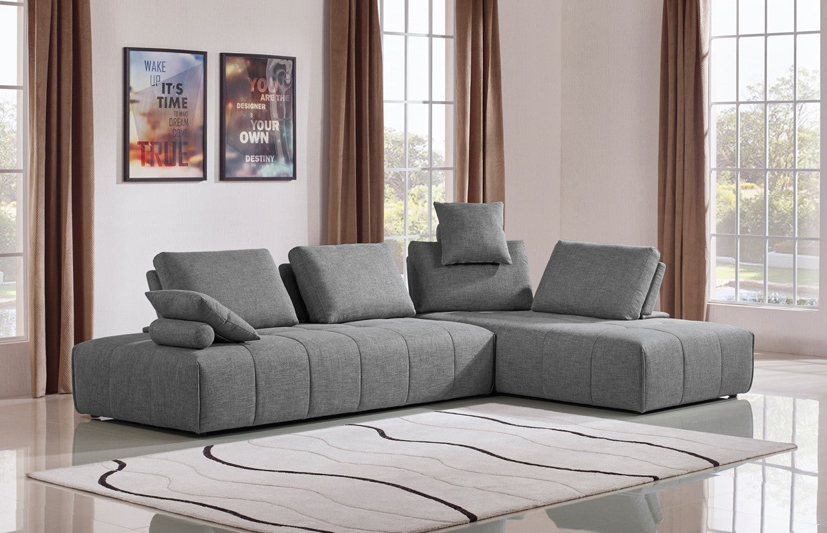 Gray Polyester Modular L Shaped Two Piece Sofa and Chaise Sectional