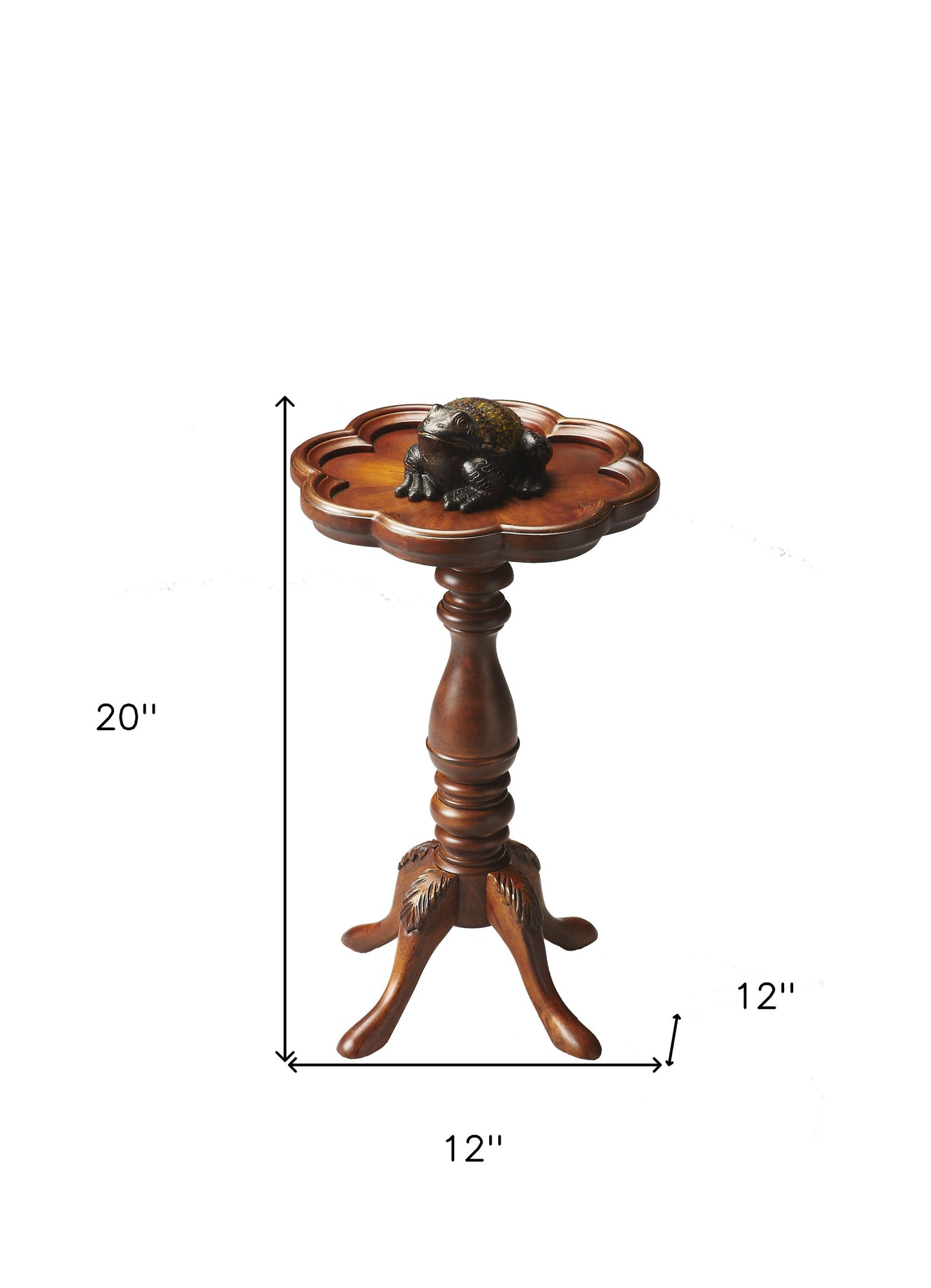 20" Medium Brown And Olive Ash Wood Floral Top End Table