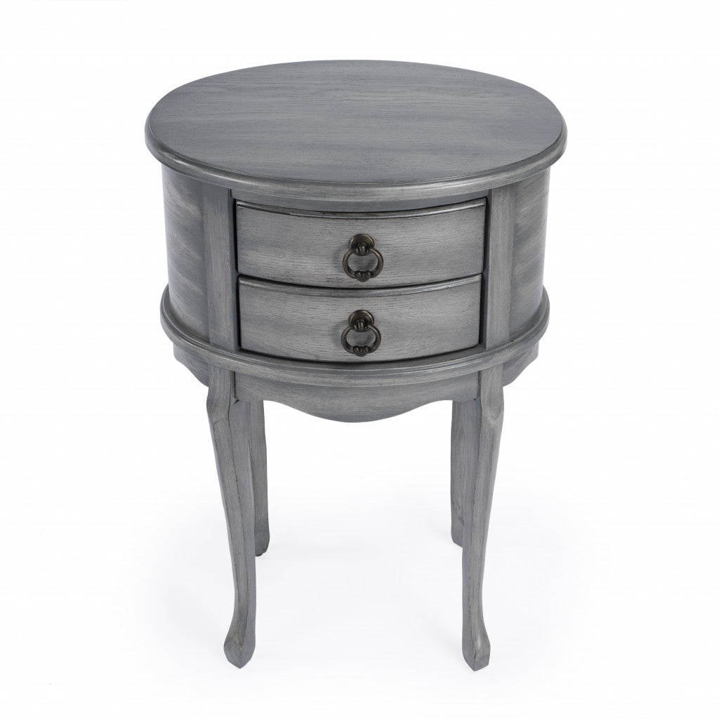 26" Grey And Gray Manufactured Wood Oval End Table With Two Drawers