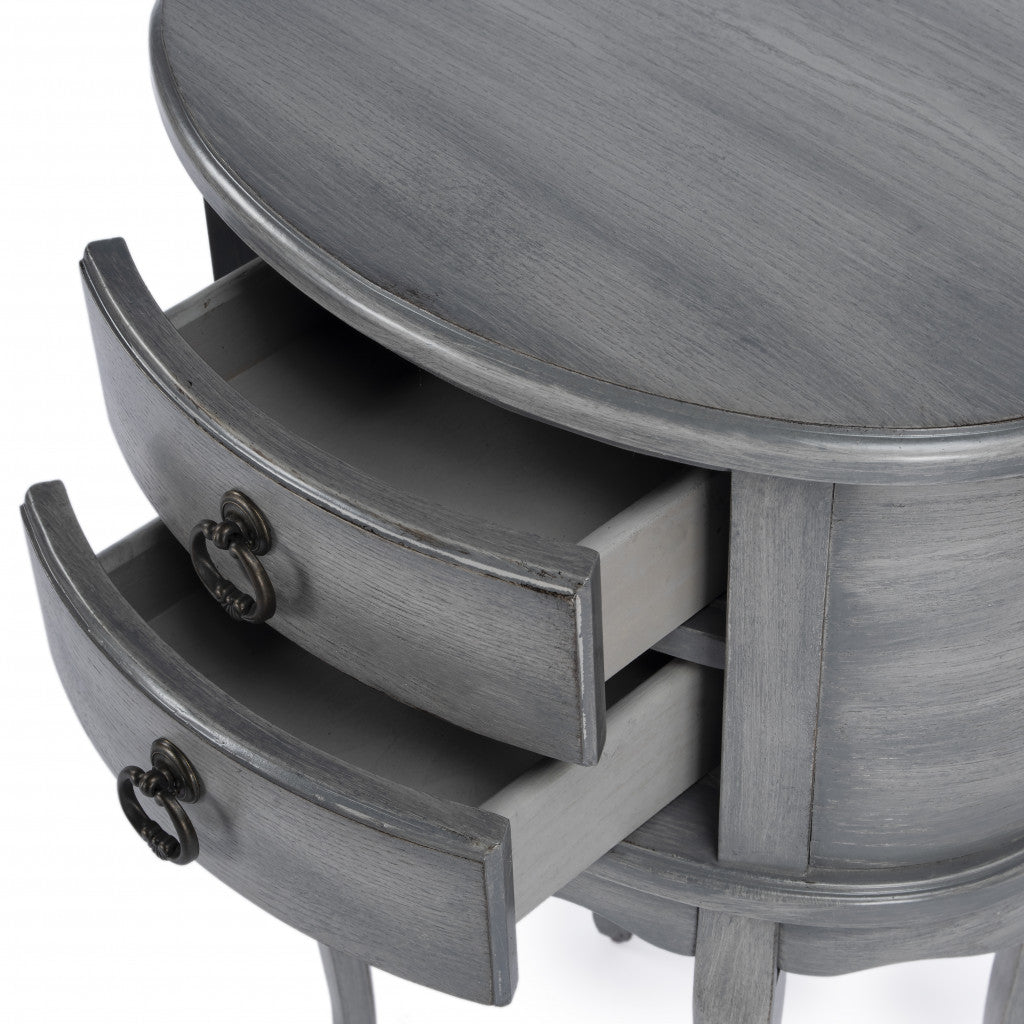 26" Grey And Gray Manufactured Wood Oval End Table With Two Drawers