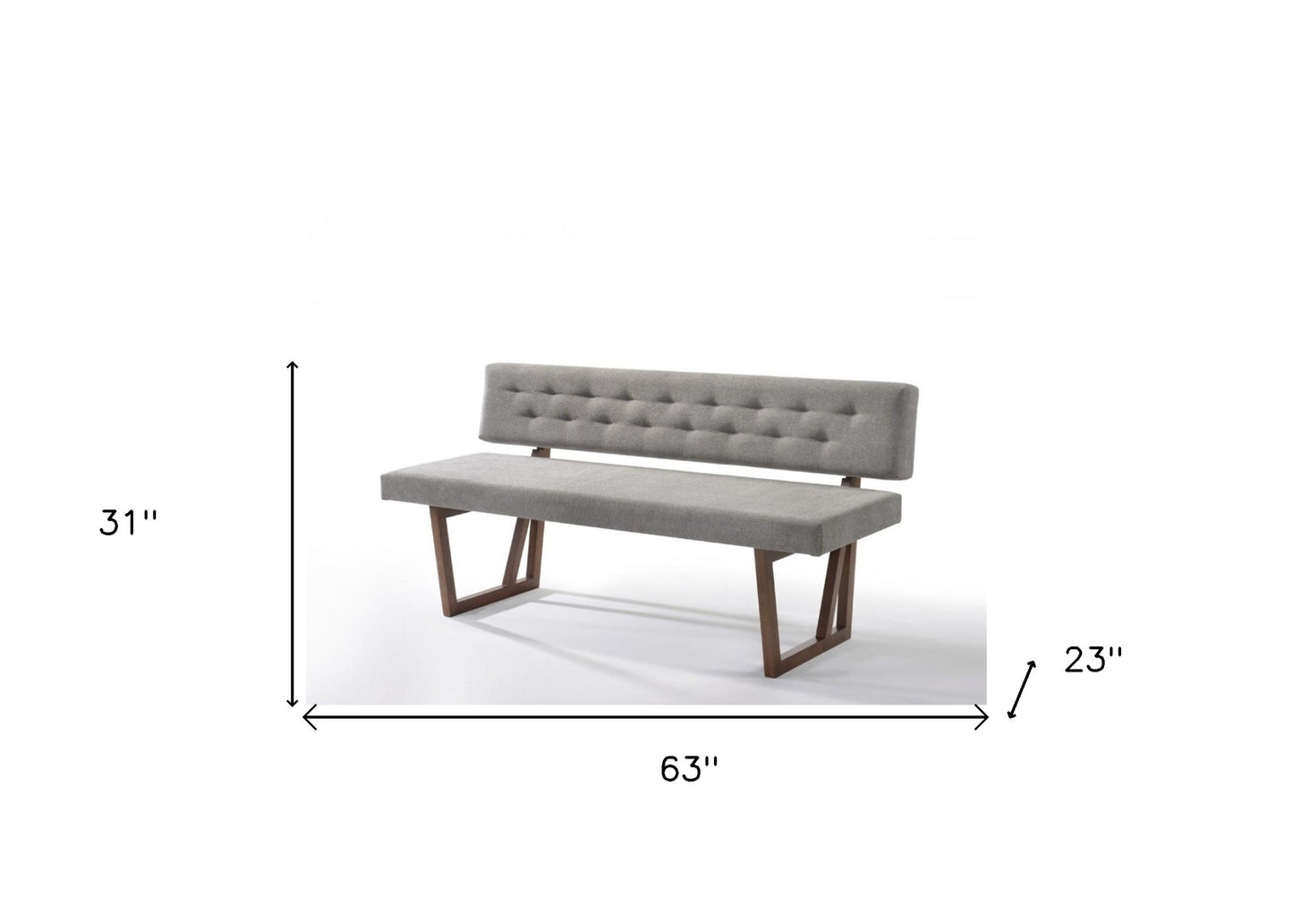 63" Gray and Brown Upholstered Linen Blend Dining Bench