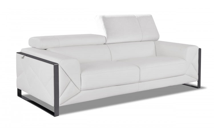 89" White And Silver Italian Leather Sofa