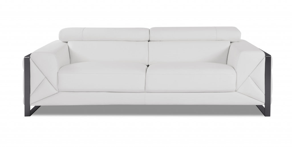 89" White And Silver Italian Leather Sofa