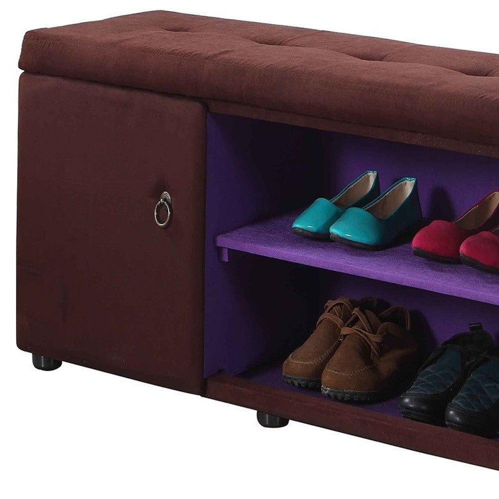 Brown and Purple Tufted Shoe Storage Bench