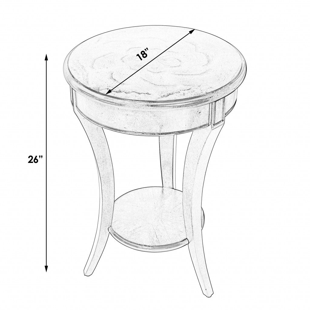 26" Dark Brown And Cherry Manufactured Wood Round End Table With Shelf