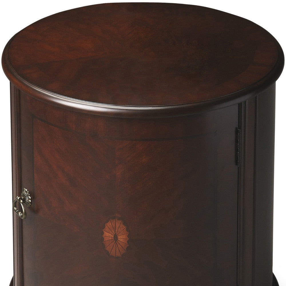 24" Dark Brown And Cherry Manufactured Wood Round End Table