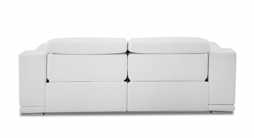 86" White And Silver Italian Leather USB Sofa