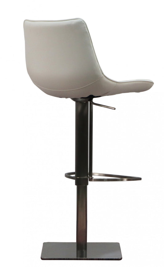29" White And Silver Faux Leather And Stainless Steel Swivel Bar Height Bar Chair