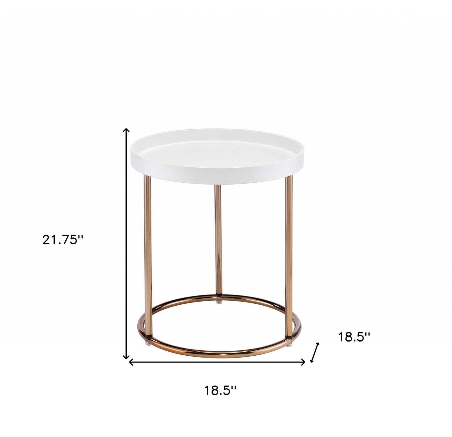 22" Copper And White Solid Wood And Steel Round End Table