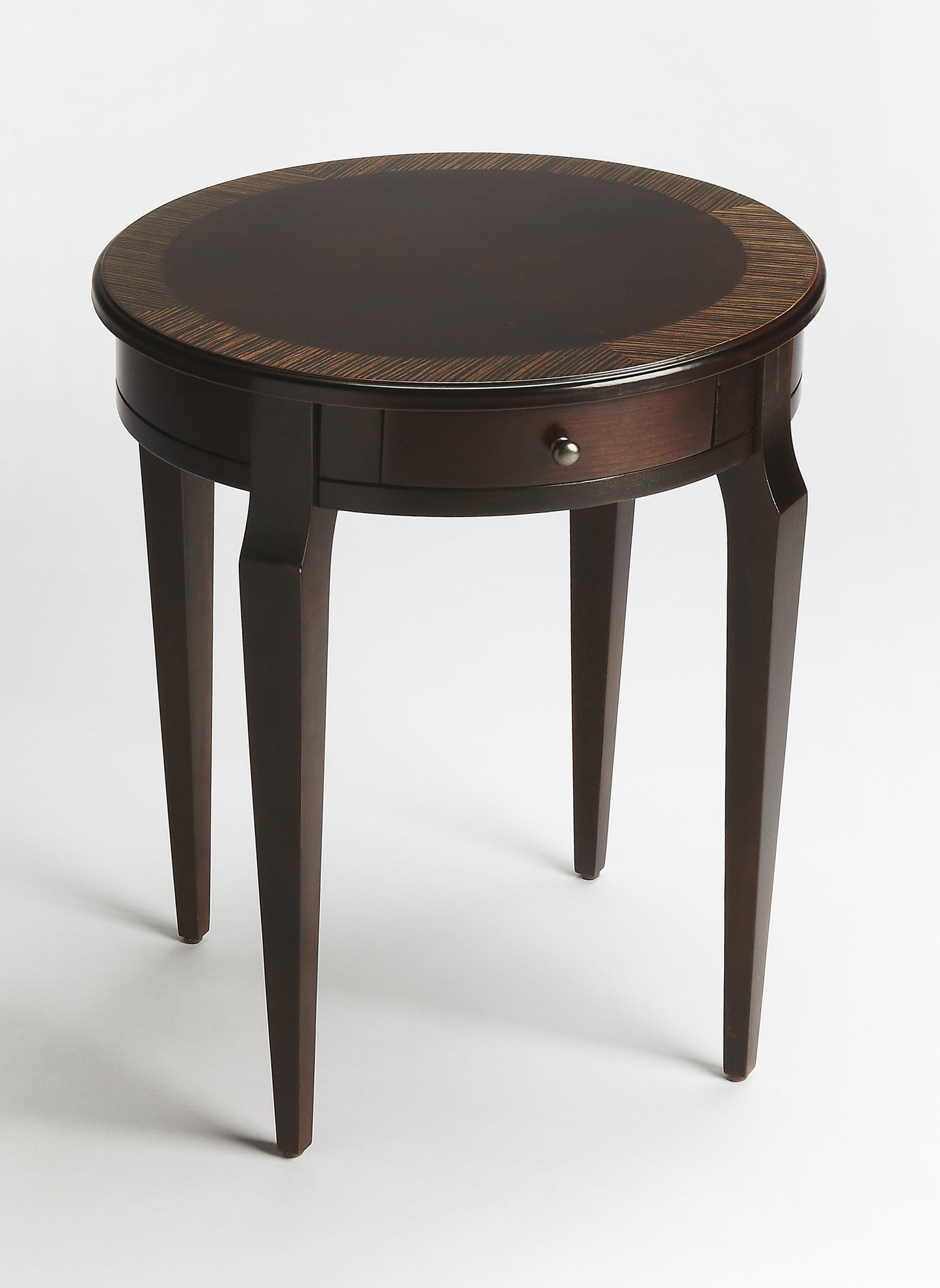 24" Dark Brown And Cherry Nouveau Manufactured Wood Round End Table With Drawer