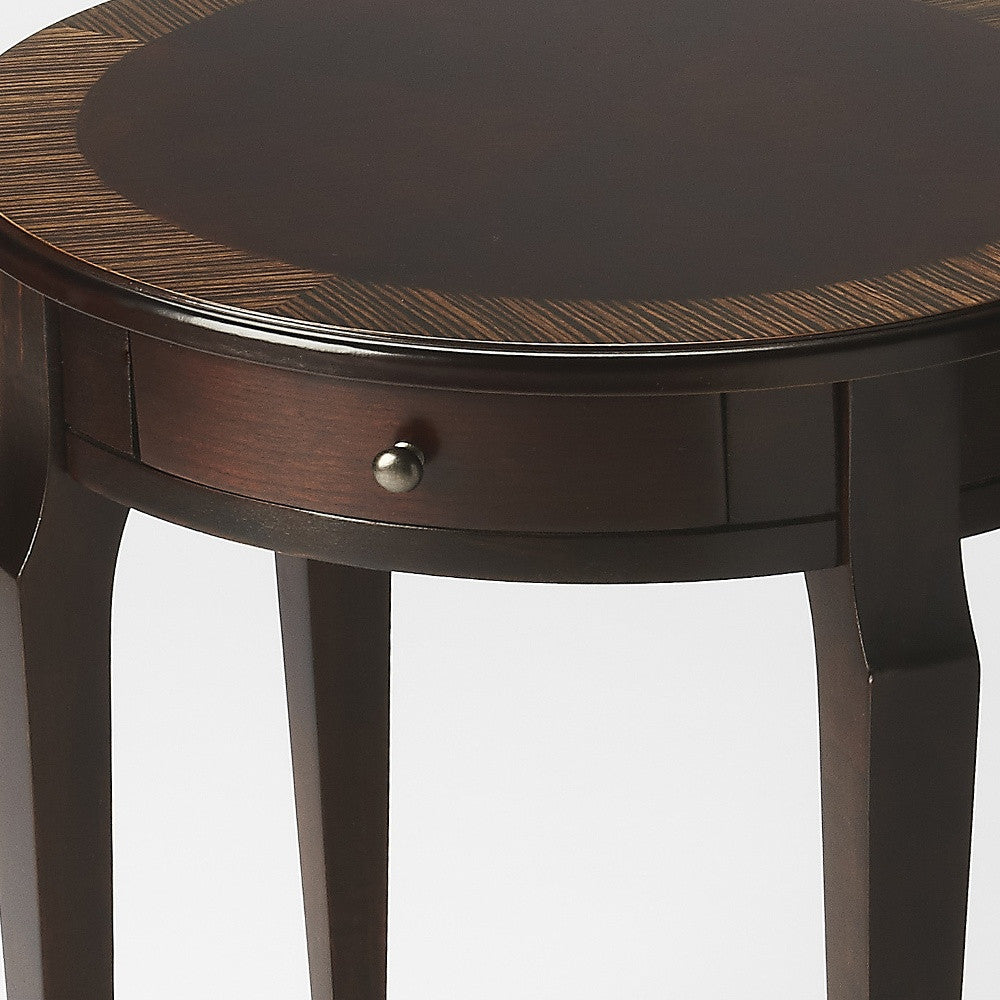 24" Dark Brown And Cherry Nouveau Manufactured Wood Round End Table With Drawer