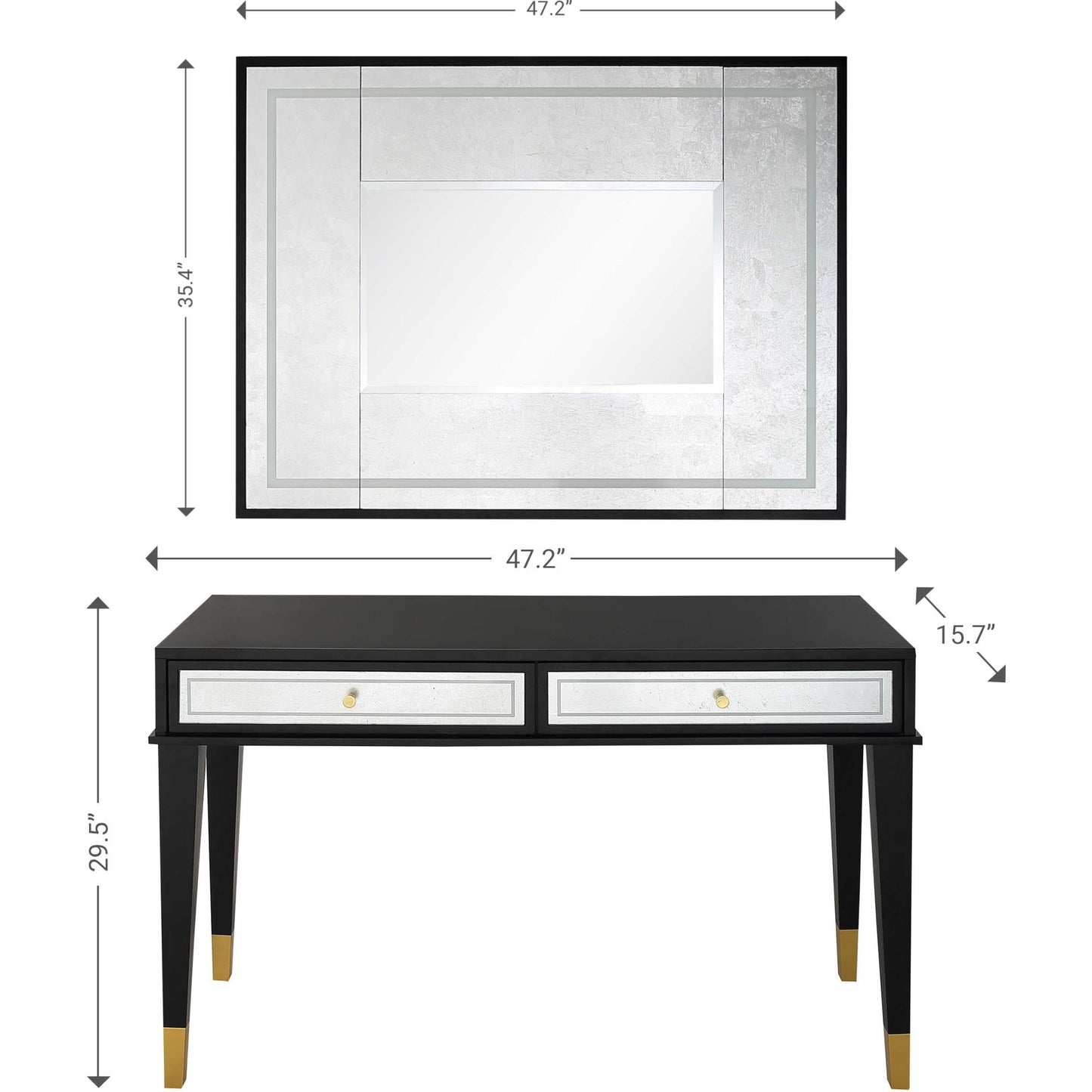 Set of Two 47" Black and Black and Gold Console Table And Drawers