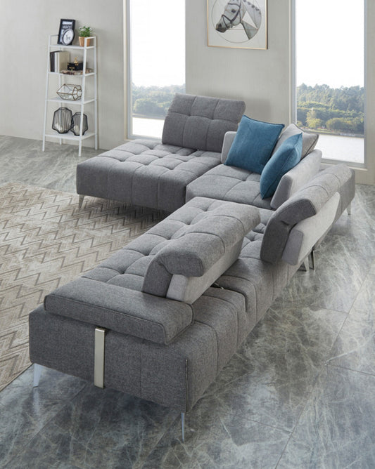 Gray Polyester Modular L Shaped Three Piece Corner Sectional